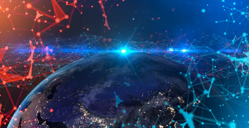 Concept of communication network technology for internet business. World of global network and telecommunication on earth cryptocurrency,IoT and blockchain. Elements of this image furnished by NASA. Qualcomm acquires MovianAI for generative AI